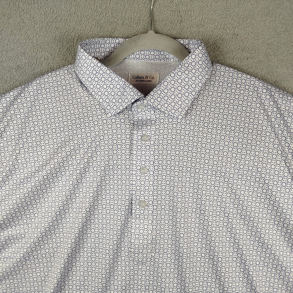 NWOT Collars and Co. Dress Performance White‎ Geometric Polo Shirt Mens 2XL
